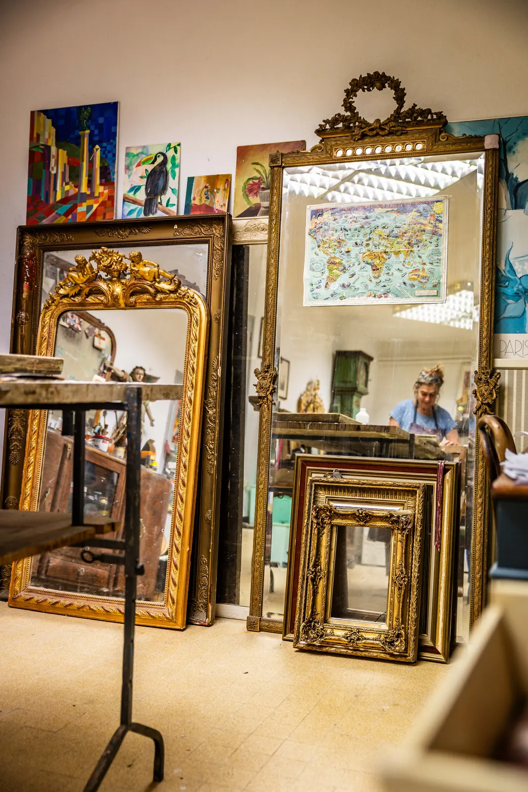 Galerie de réalisations — restauration et dorure à la feuille, atelier La Pie Dorée Pézenas